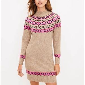 LOFT Pink and Tan Sweater Dress
